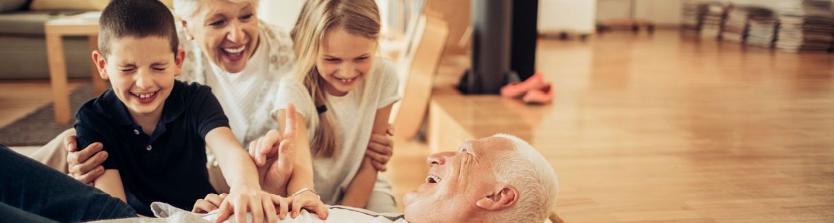 Grandparents playing with their grandchildren.