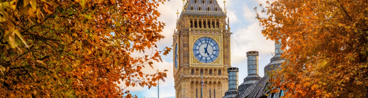 Elizabeth Tower, London, in autumn.