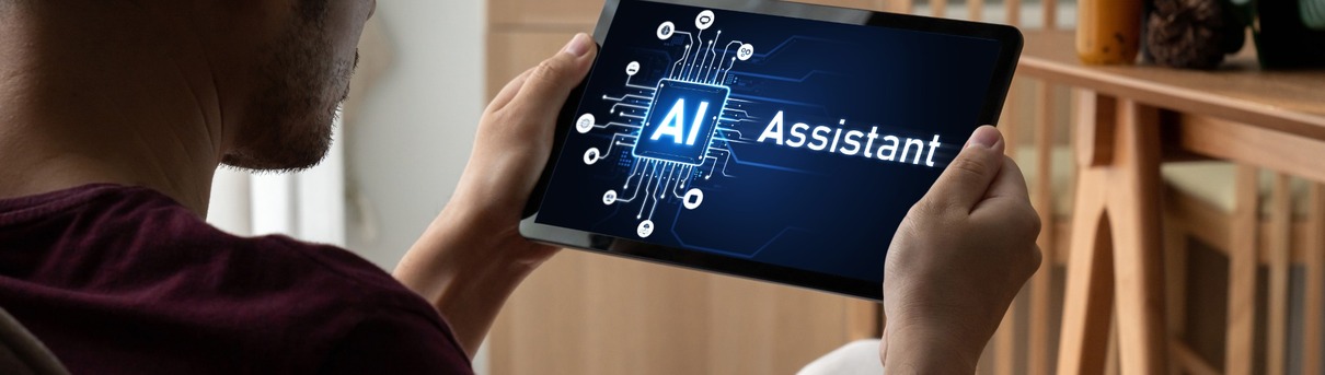 Someone using an AI assistant on a tablet.